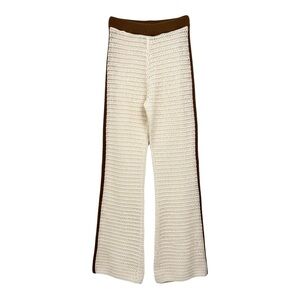 Boho Cream Brown Crochet Wide-Leg Pants Size S Beach Vacation Festival